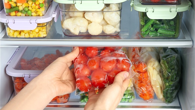 Containers of frozen vegetables