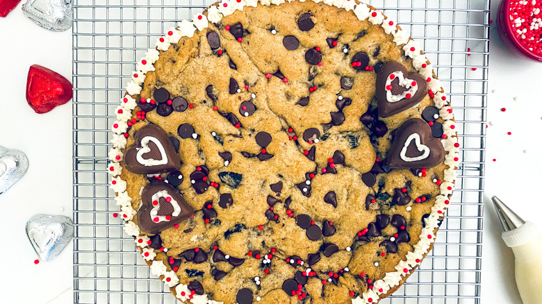 cookie cake on cooling rack  