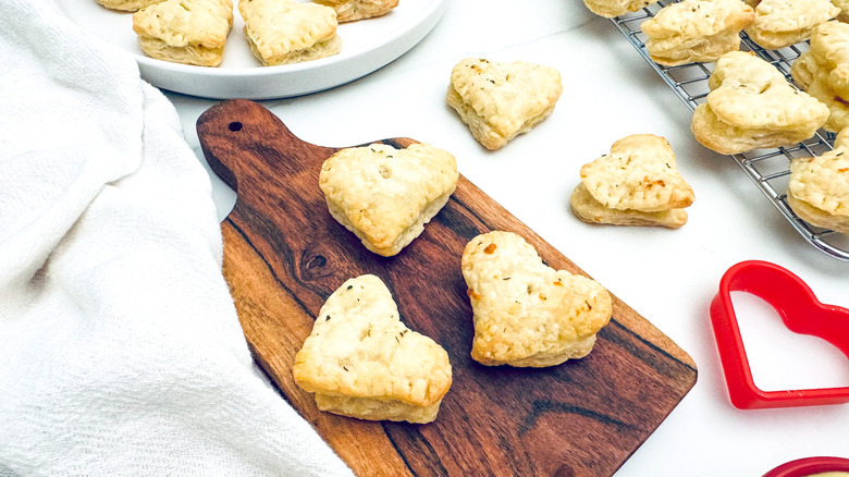 pastry hearts on cutting board