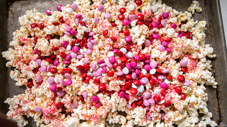 popcorn on baking sheet 