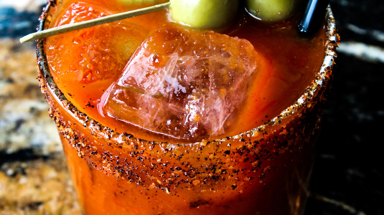 Black salt-rimmed Bloody Mary 