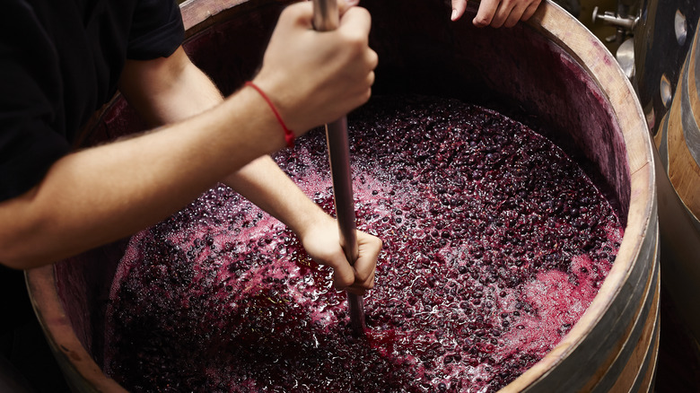 person stirring wine