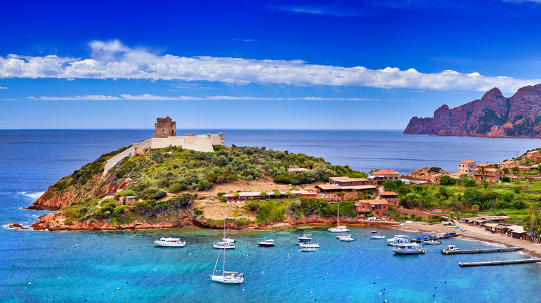 Corsica peninsula jutting into Mediterranean