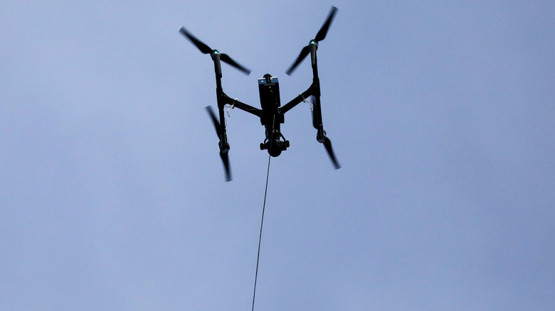 A drone delivers a COVID-19 testing kit