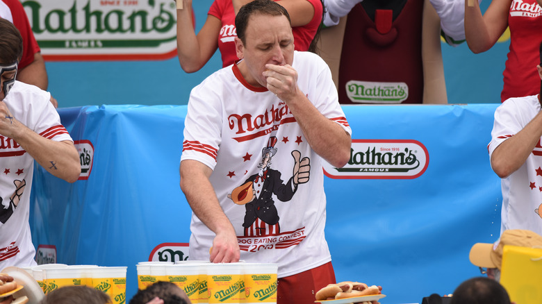 Joey Chestnut at Nathan's Famous hot dog eating contest