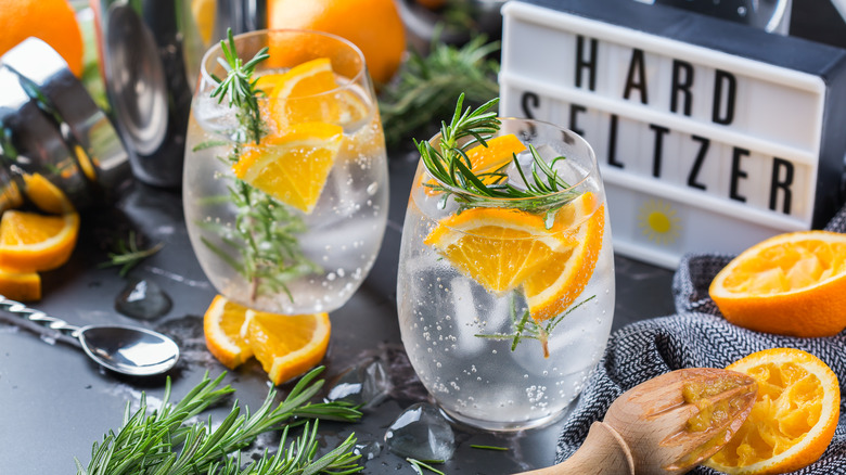 Garnished glasses of hard seltzer