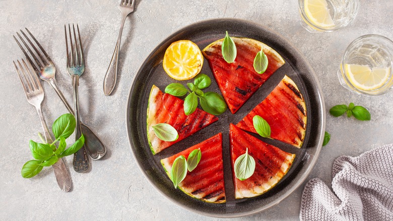 Grilled watermelon with basil and lemon