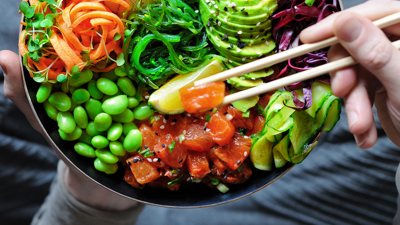 Marinated watermelon poke bowl