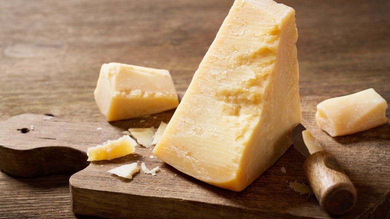 block of Parmesan cheese