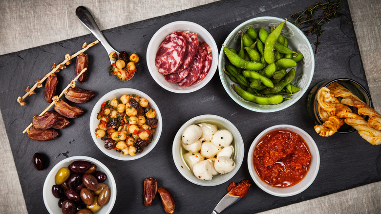 Tapas platter on black board