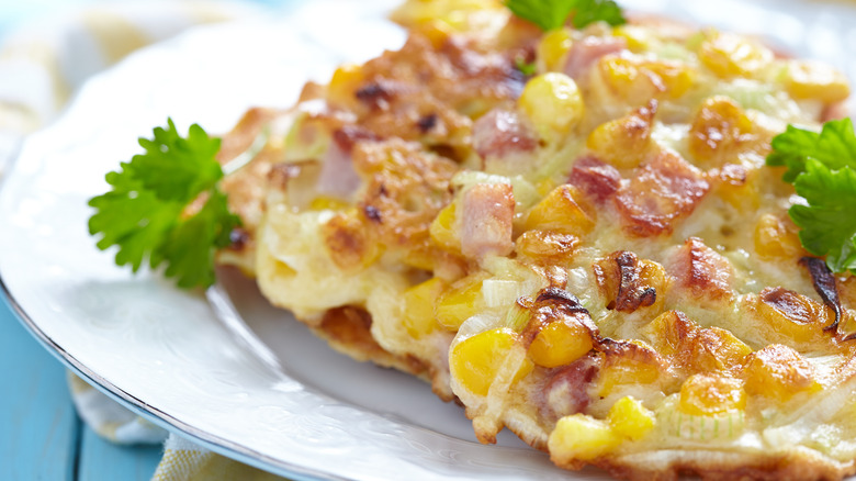 Corn fritters with diced ham