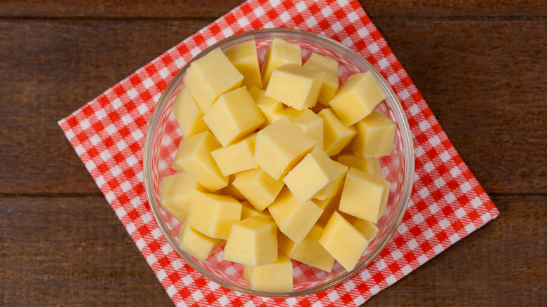 Bowl of cheese cubes