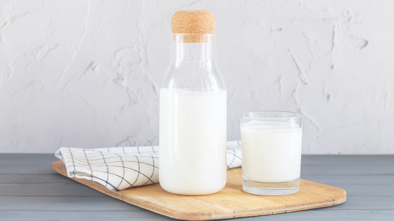 Bottle and glass of buttermilk