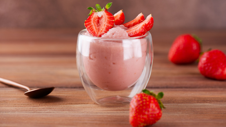 Strawberry mousse with spoon