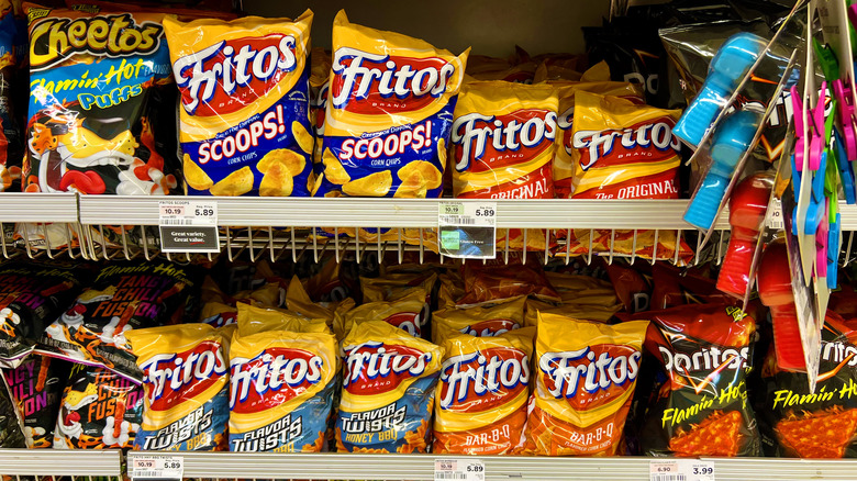 Fritos on grocery store shelf