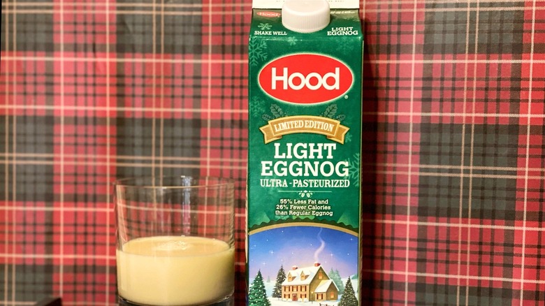 Hood light eggnog carton and glass