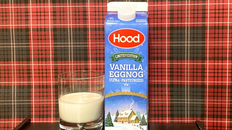 Hood vanilla eggnog carton and glass