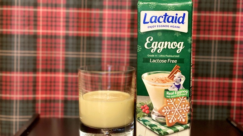 Lactaid lactose free eggnog carton and glass