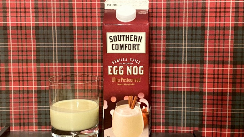 Southern Comfort vanilla egg nog carton and glass