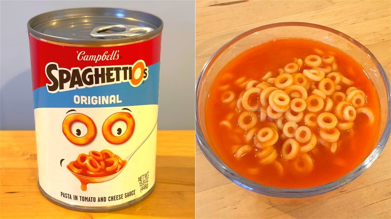 Campbell's SpaghettiOs in can and bowl