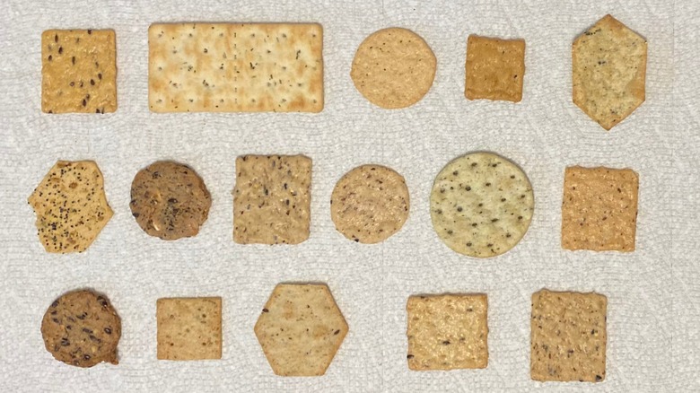 Assorted crackers on paper towel