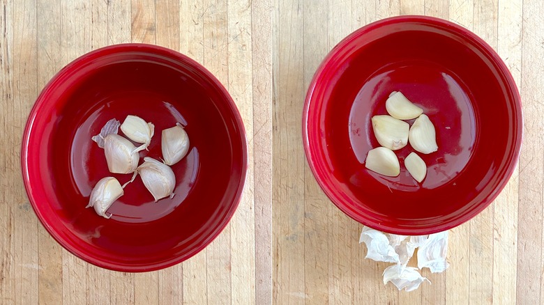 Garlic peeled in microwave