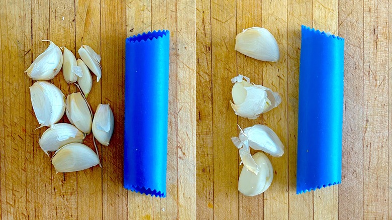 Garlic peeled with peeler