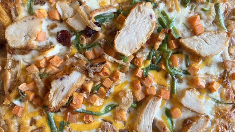 close up of Thanksgiving pizza 