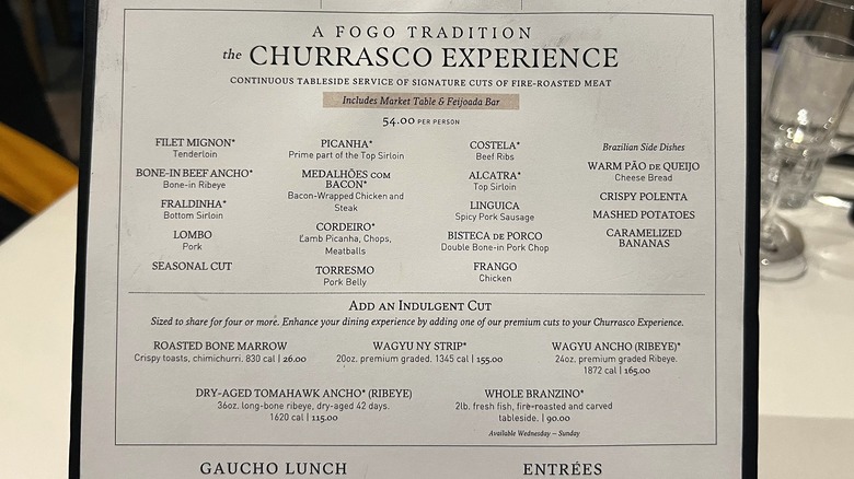 Fogo de Chão's menu