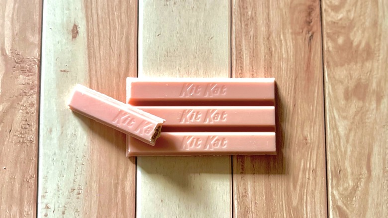 Four pink Kit Kats