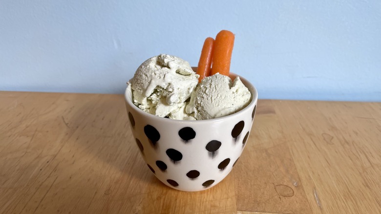 Bowl of ranch ice cream with carrots