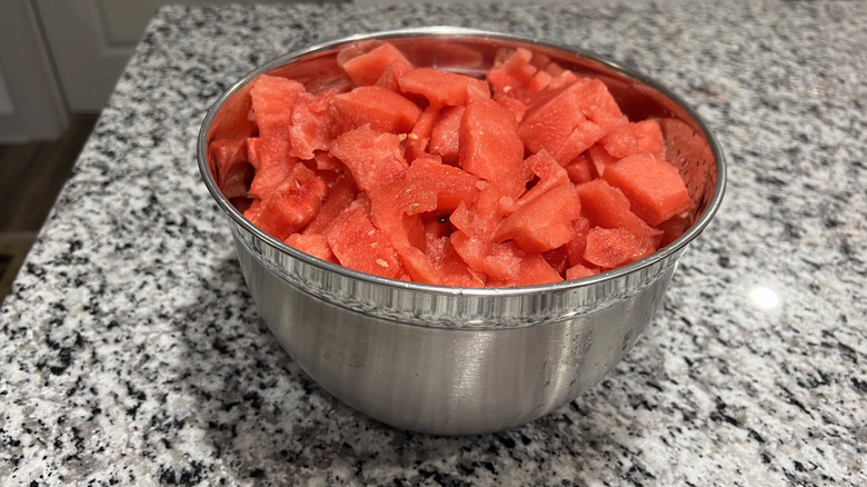 bowl of watermelon cubes