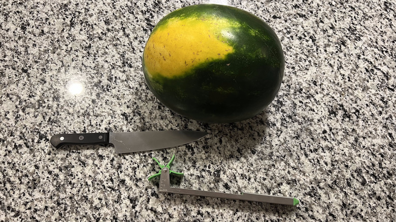 watermelon with knife and tool