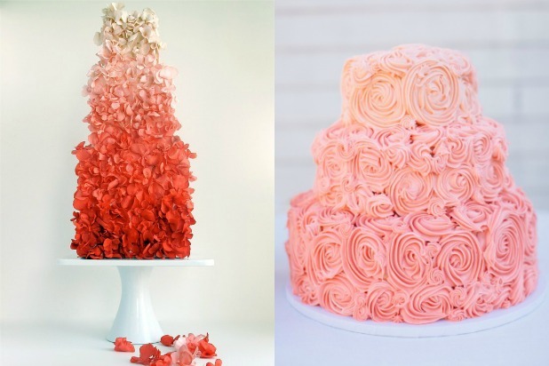 Pink Ombre Flower Wedding Cake 