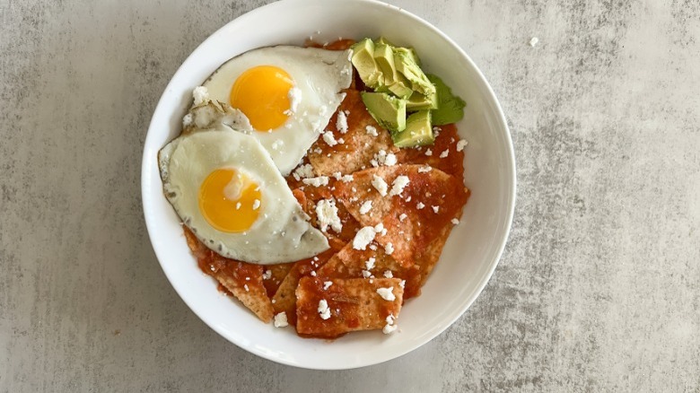 eggs topped on chilaquiles