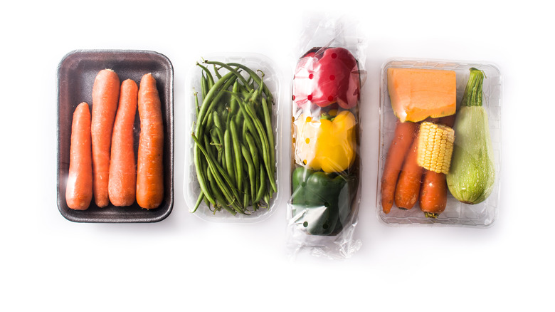 Packaged produce on white backdrop 