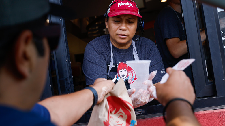 picking up order at Wendy's drive-thru