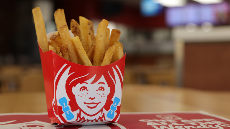 Wendy's french fries in box on tray