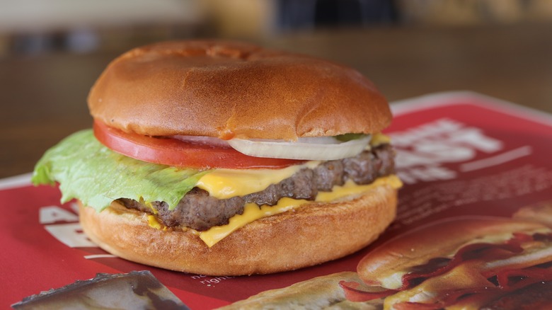 Wendy's cheeseburger on tray