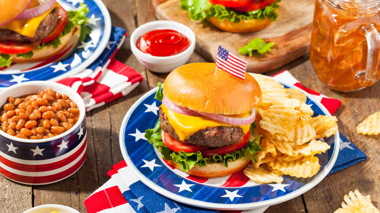 cheeseburger with U.S. flag