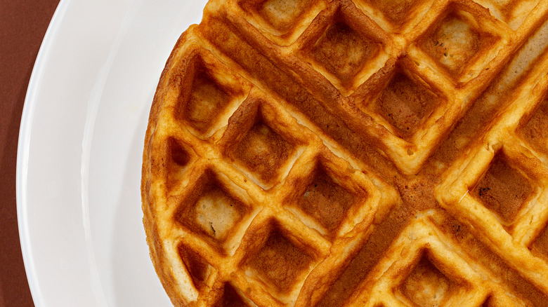 waffle on white plate close up 