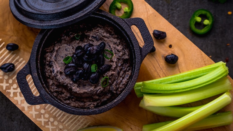 black bean dip with celery