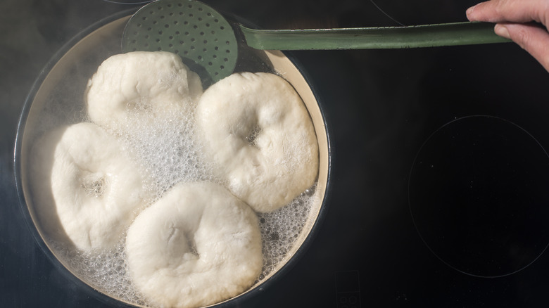 Bagels being boiled