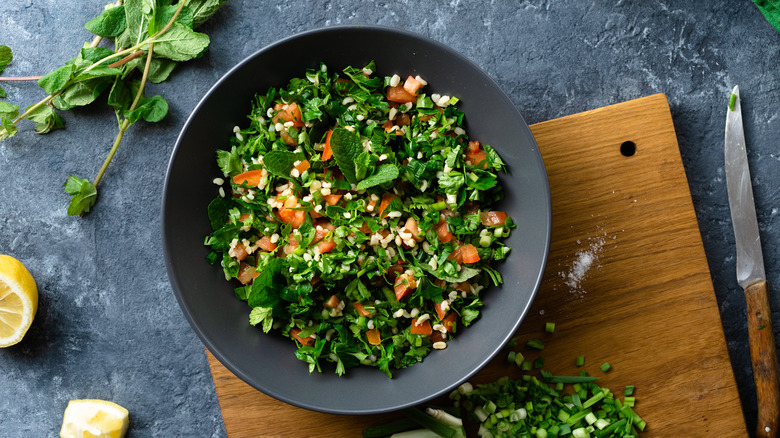 Tabbouleh on cutting board