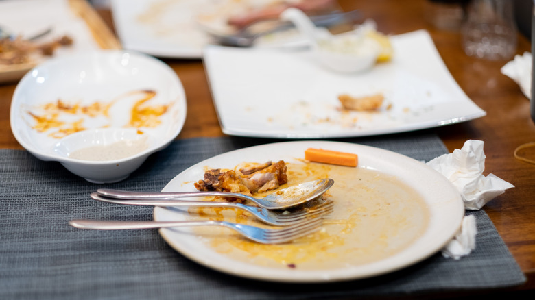 Dirty plates on restaurant table