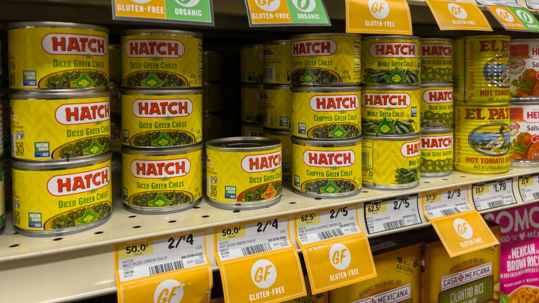 Cans of diced green hatch chiles