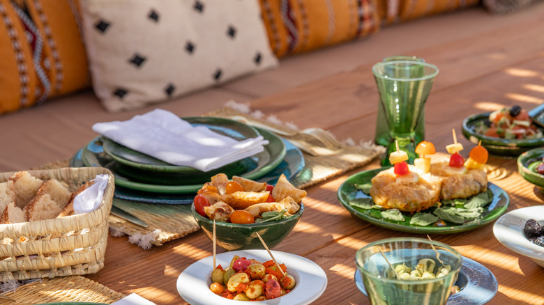 table spread with Moroccan snacks