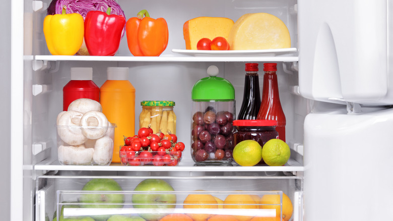 close up of organized fridge