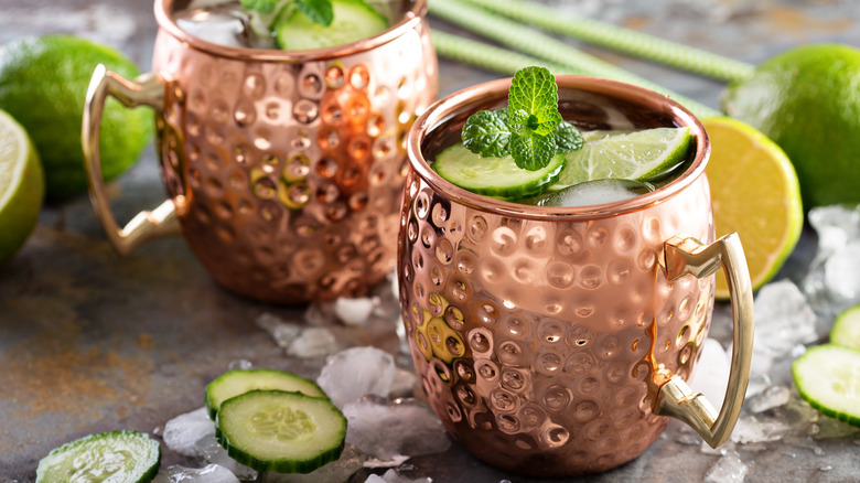 Mules in copper mugs