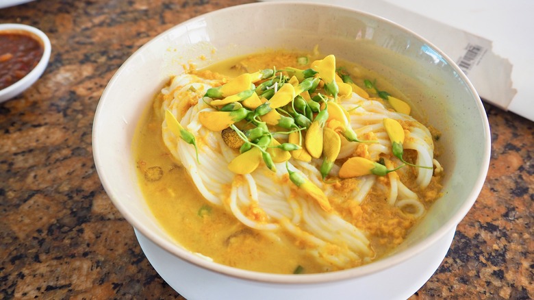 Cambodian rice noodle curry bowl